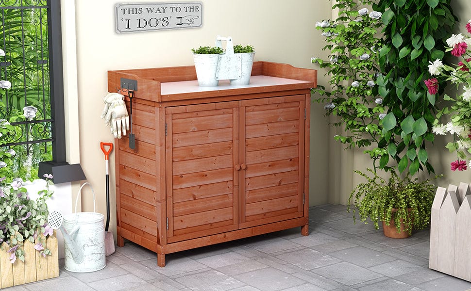 1st Choice Furniture Direct 1st Choice Outdoor Potting Bench - Rustic Wood Table with Storage