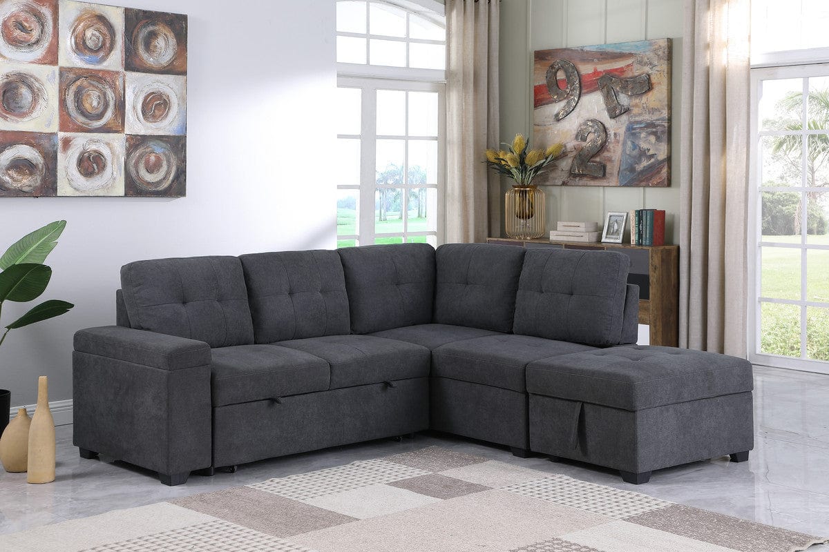 1st Choice Furniture Direct 1st Choice Sadie Dark Gray Sleeper Sectional w/ Storage Ottoman & Arm