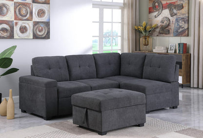 1st Choice Furniture Direct 1st Choice Sadie Dark Gray Sleeper Sectional w/ Storage Ottoman & Arm