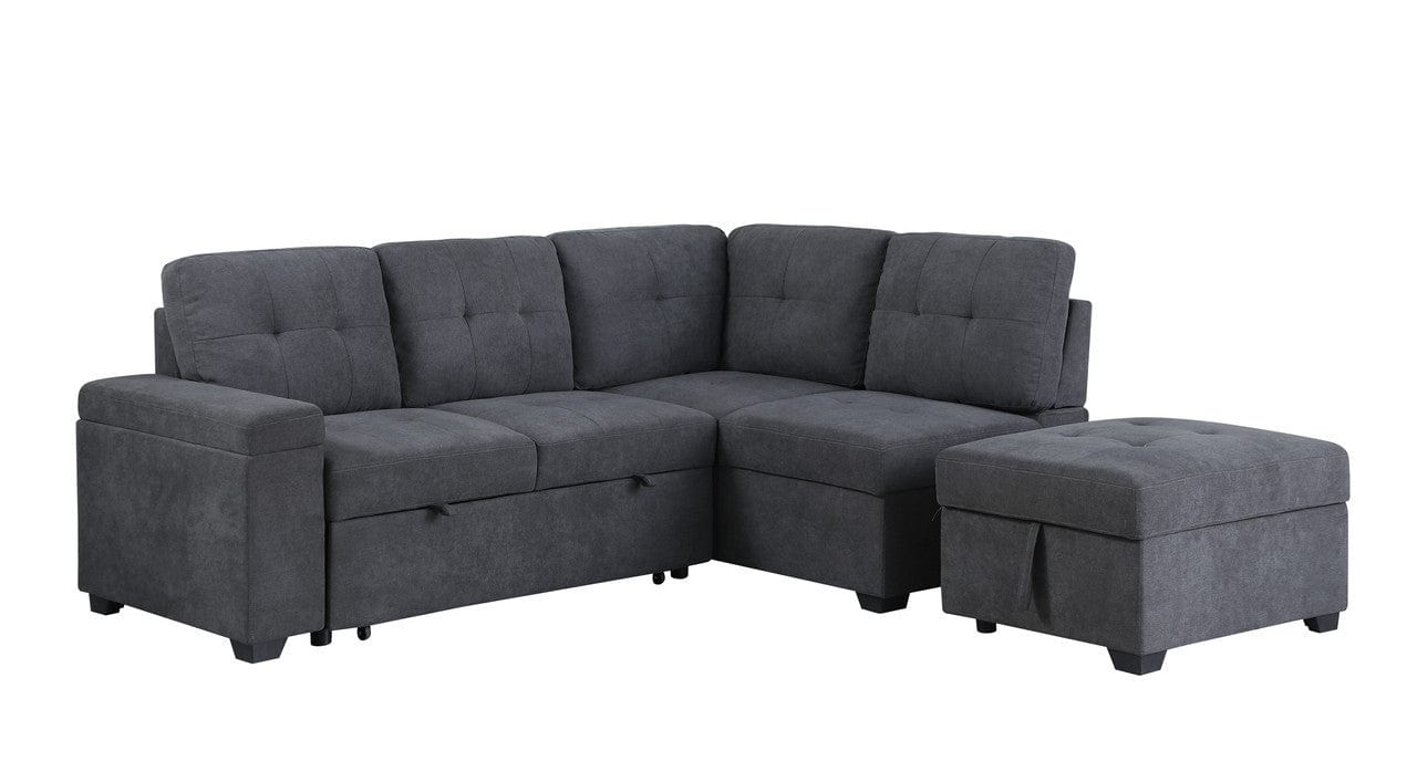 1st Choice Furniture Direct 1st Choice Sadie Dark Gray Sleeper Sectional w/ Storage Ottoman & Arm