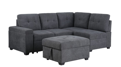 1st Choice Furniture Direct 1st Choice Sadie Dark Gray Sleeper Sectional w/ Storage Ottoman & Arm