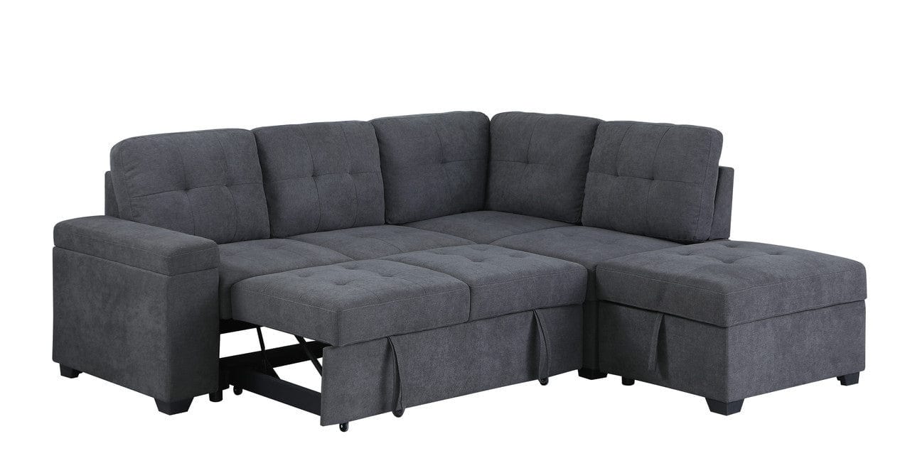 1st Choice Furniture Direct 1st Choice Sadie Dark Gray Sleeper Sectional w/ Storage Ottoman & Arm