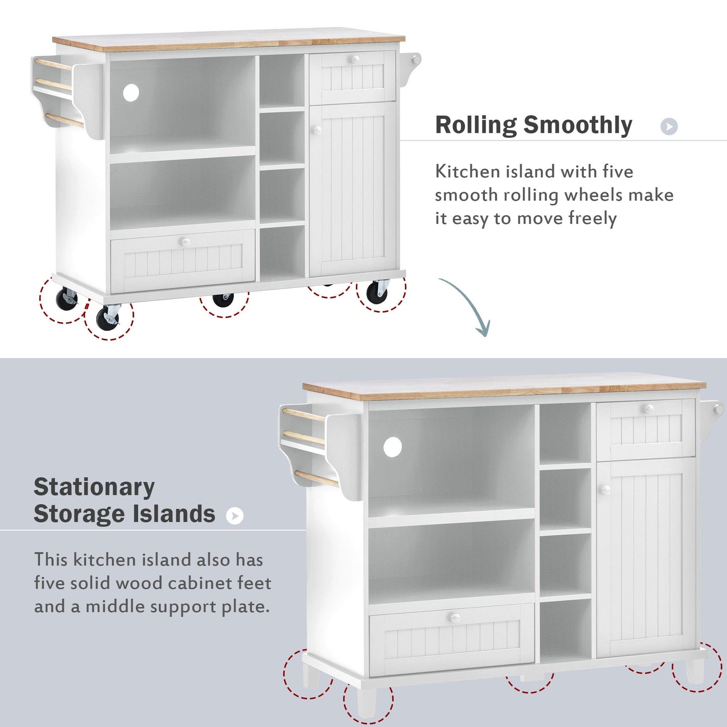 1st Choice Furniture Direct 1st Choice Sturdy Island Cart with Storage Cabinet and Two Locking Wheels