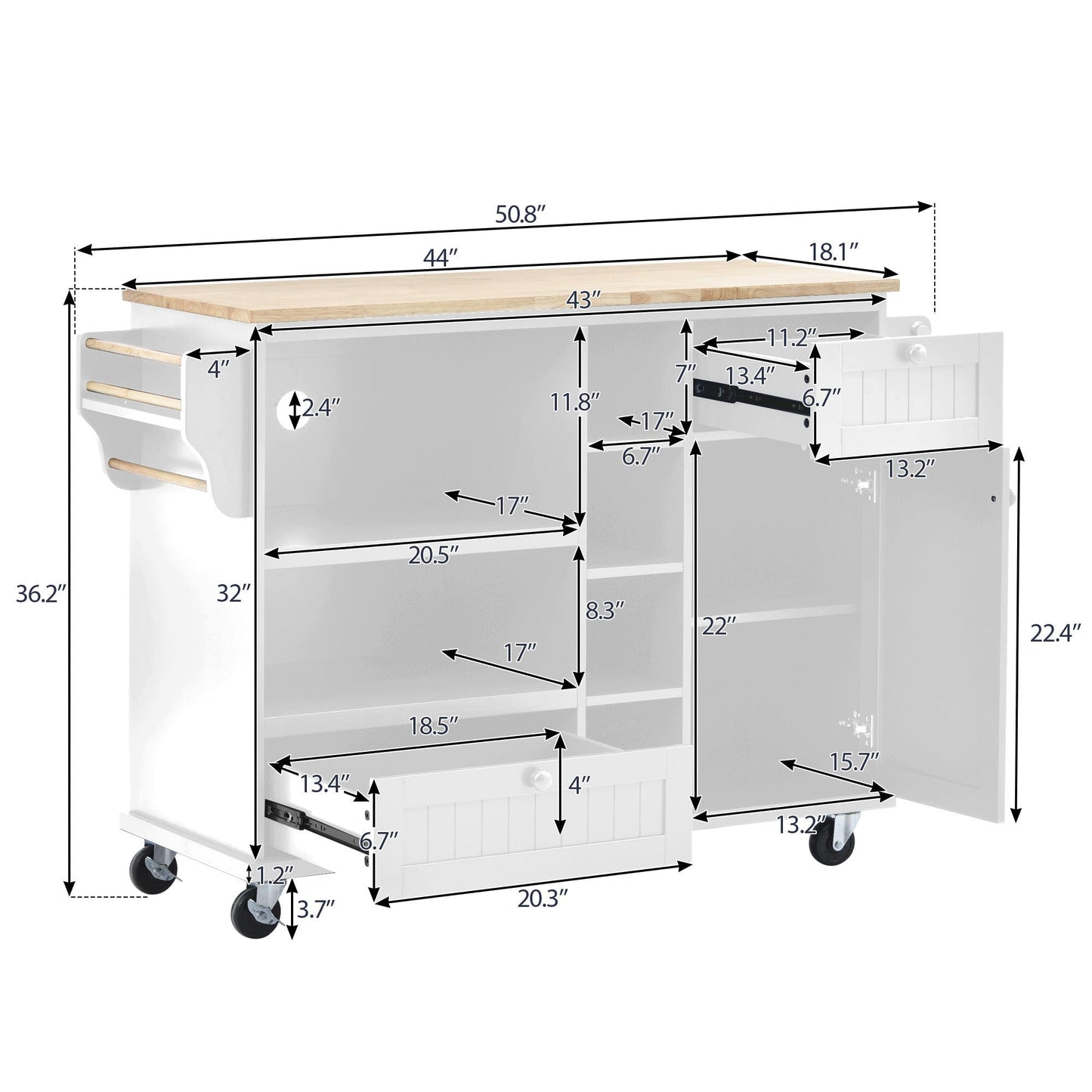 1st Choice Furniture Direct 1st Choice Sturdy Island Cart with Storage Cabinet and Two Locking Wheels