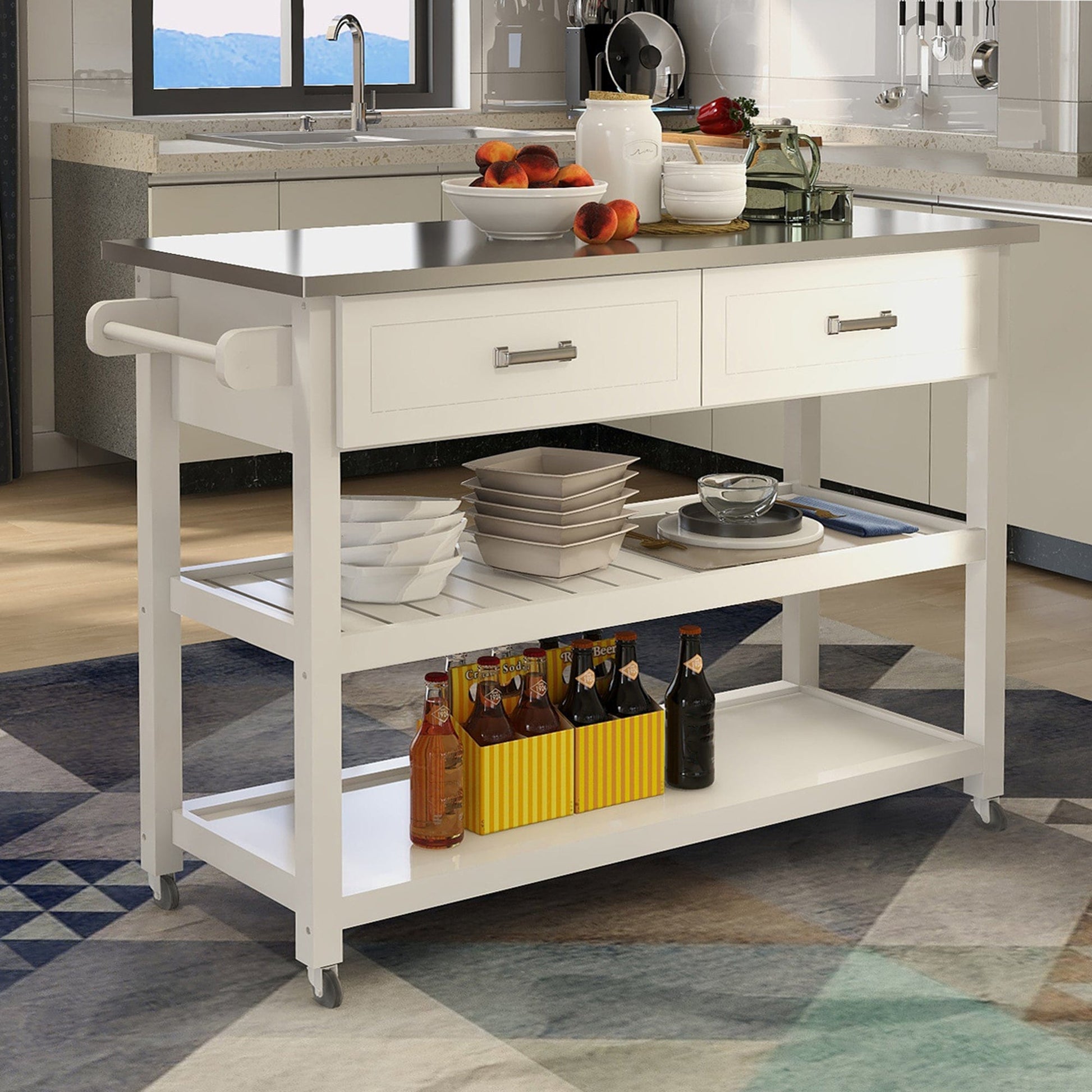 1st Choice Furniture Direct 1st Choice Stylish Organization Stainless Steel Table Top White Kitchen Cart