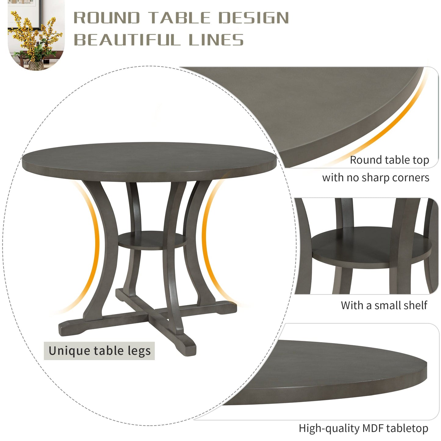 1st Choice Furniture Direct 1st Choice TREXM 5-Piece Round Dining Table and Chair Set  in Gray