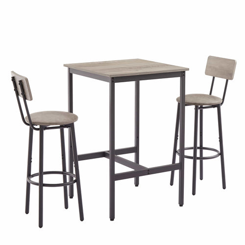 1st Choice Furniture Direct 3 PC Table Set 1st Choice Grey Bar Table & Stool Set  w/2 Seats w/ PU Soft Backrests