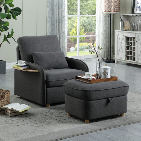 1st Choice Furniture Direct Accent Chair with Ottoman 1st Choice Dark Gray Linen Accent Chair with Ottoman and Folding Table