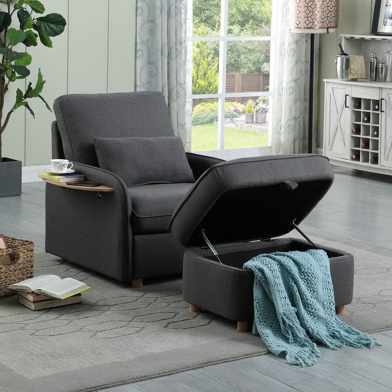 1st Choice Furniture Direct Accent Chair with Ottoman 1st Choice Dark Gray Linen Accent Chair with Ottoman and Folding Table
