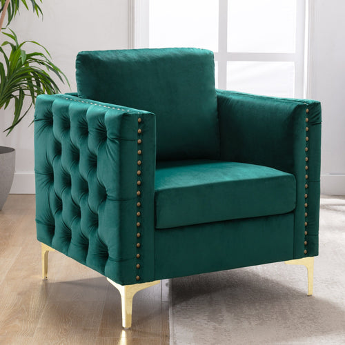 1st Choice Furniture Direct Arm Chair Cushions 1st Choice Green Velvet Tufted Buttons Armchair with Steel Legs