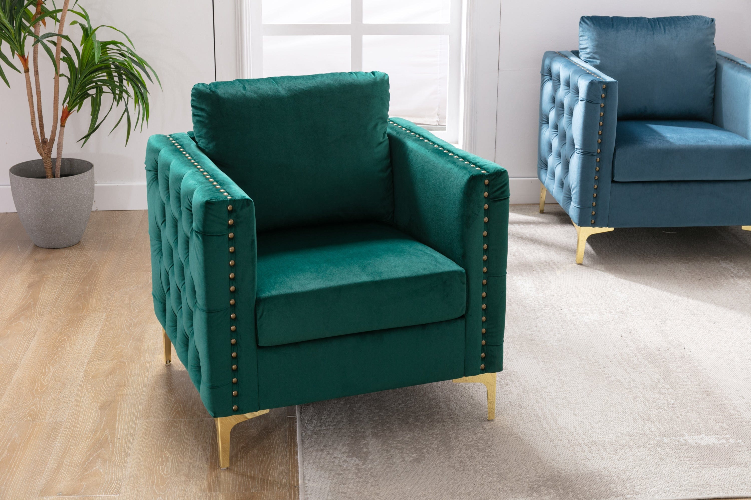 Green velvet best sale tufted chair