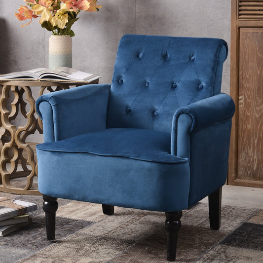 1st Choice Furniture Direct Arm Chair Cushions 1st Choice Navy Blue Button Tufted Club Chair with Wooden Legs