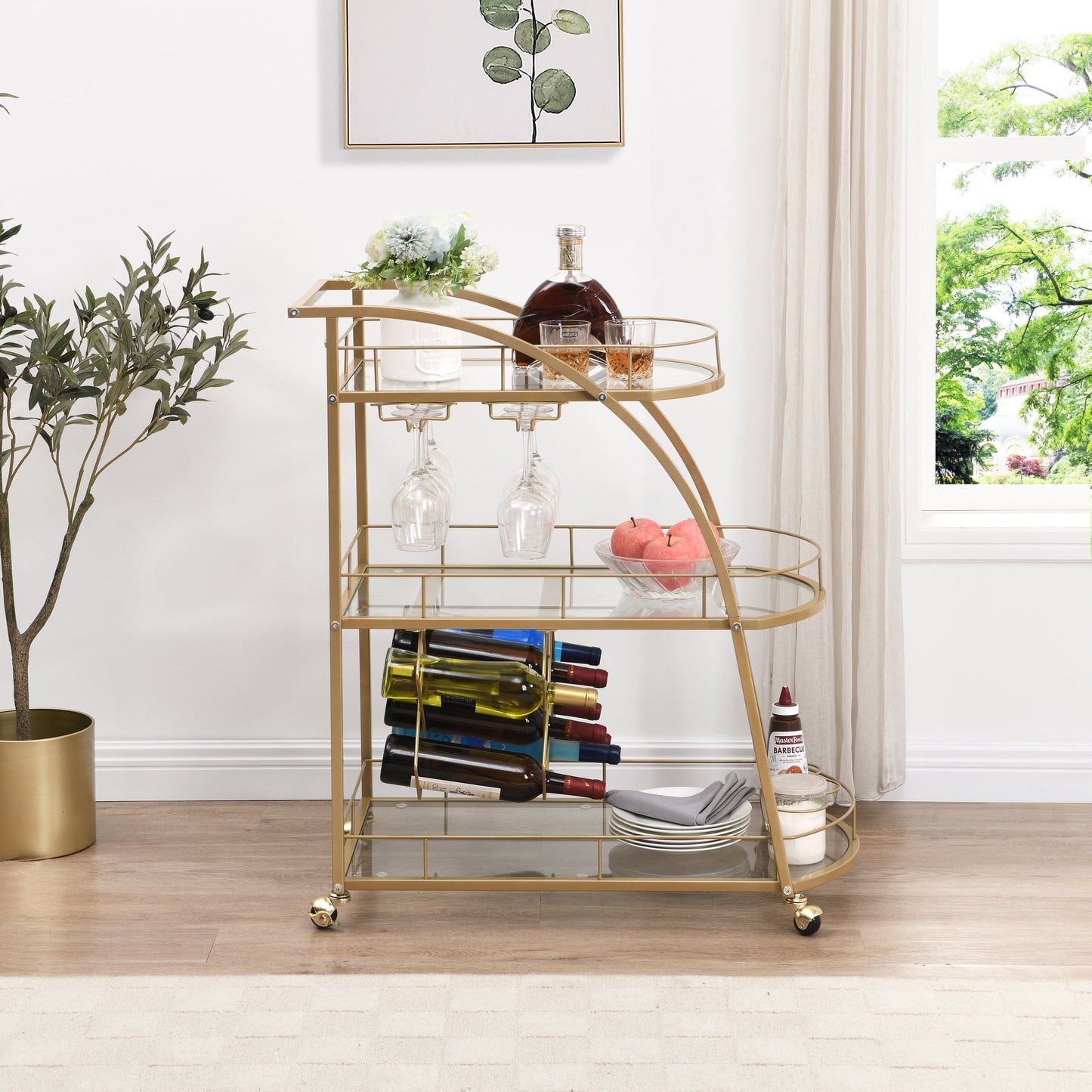 1st Choice Furniture Direct Bar Cart 1st Choice Golden Mobile Bar Serving Cart with 3- Tier Wine Rack