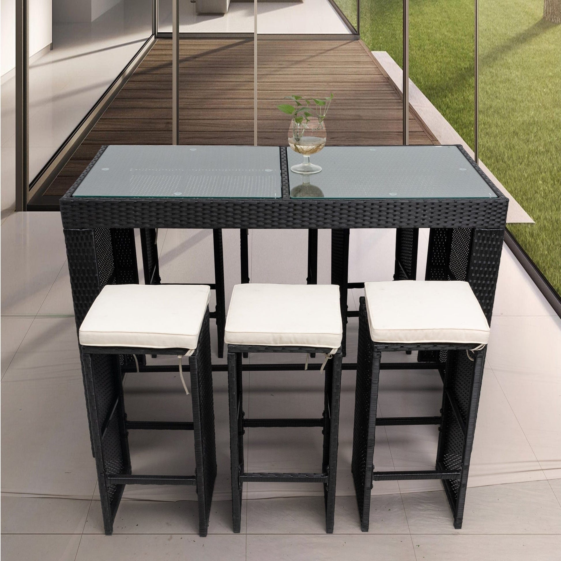 1st Choice Furniture Direct Bar Set 1st Choice 7 Piece Patio Rattan Wicker Bar Set with 6 Stools