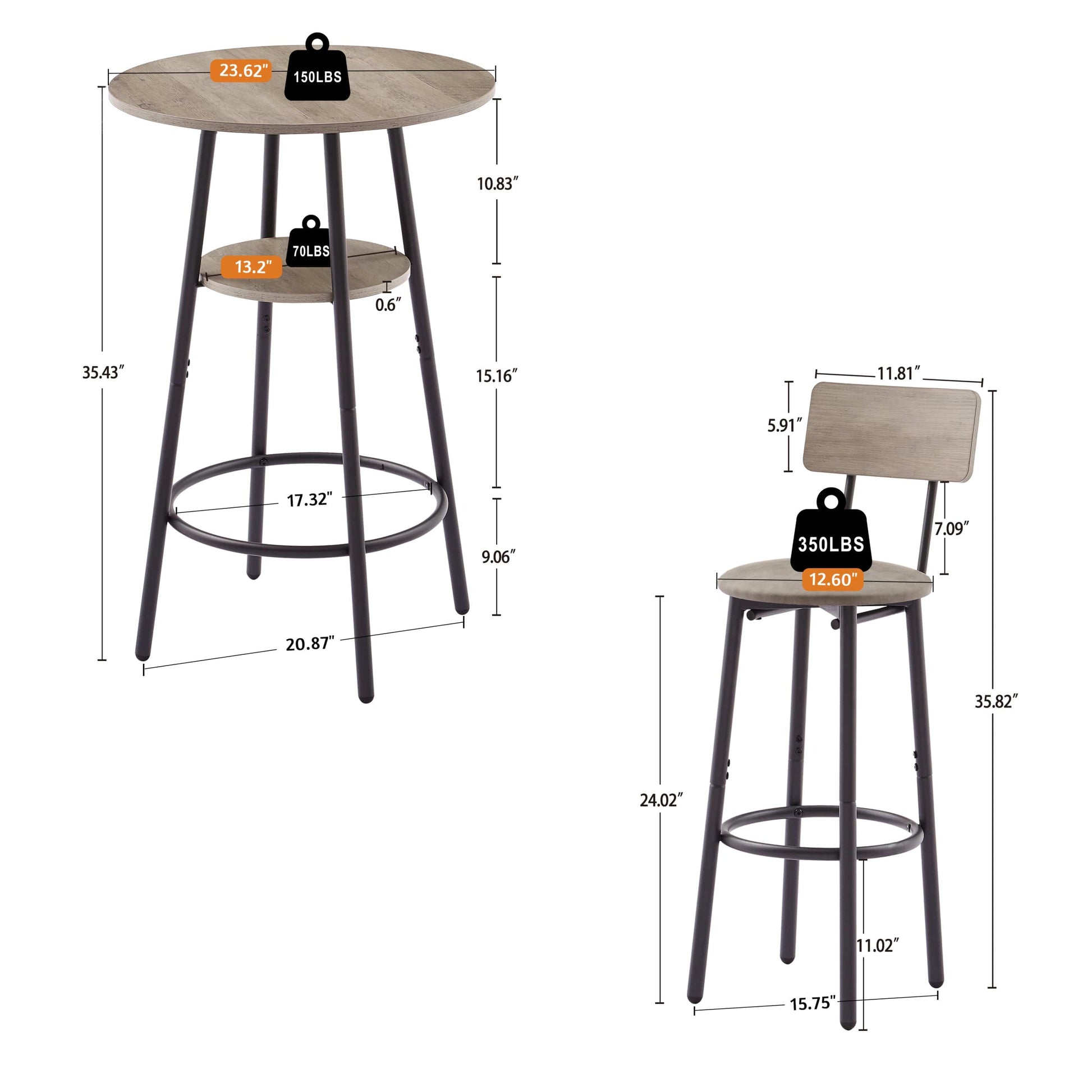 1st Choice Furniture Direct Bar Set 1st Choice Grey Bar Table and Stool Set w/ PU Soft Seat with Backrest
