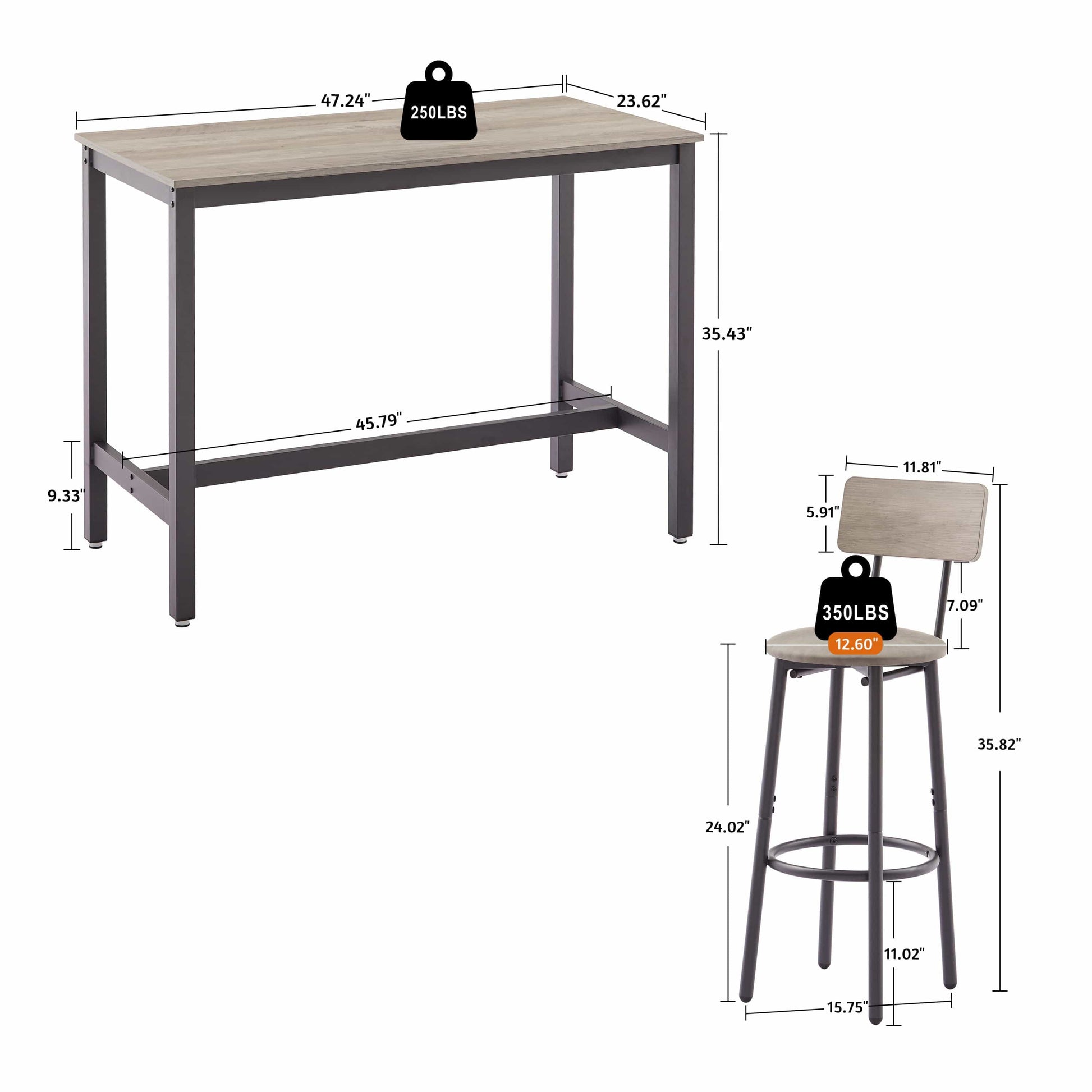 1st Choice Furniture Direct Bar Set 1st Choice Grey PU 4-Piece Bar Table Set w/ Soft Seat & Backrest Stool
