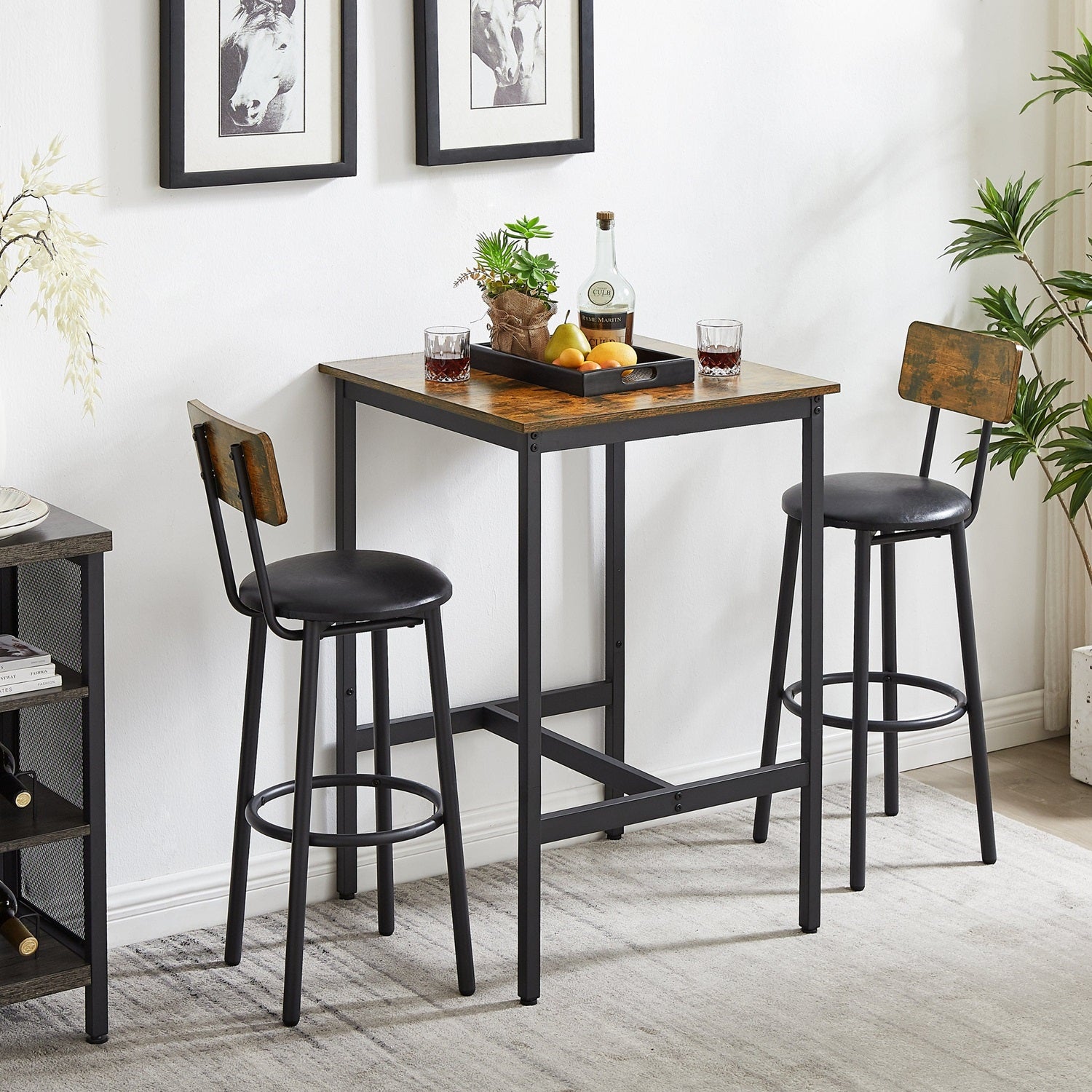 1st Choice Furniture Direct Bar Set 1st Choice Rustic Brown Bar Table Set with 2 Stools and Soft Backrest