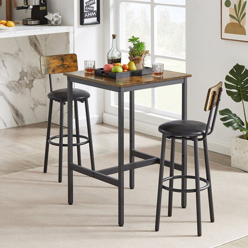 1st Choice Furniture Direct Bar Set 1st Choice Rustic Brown Bar Table Set with 2 Stools and Soft Backrest
