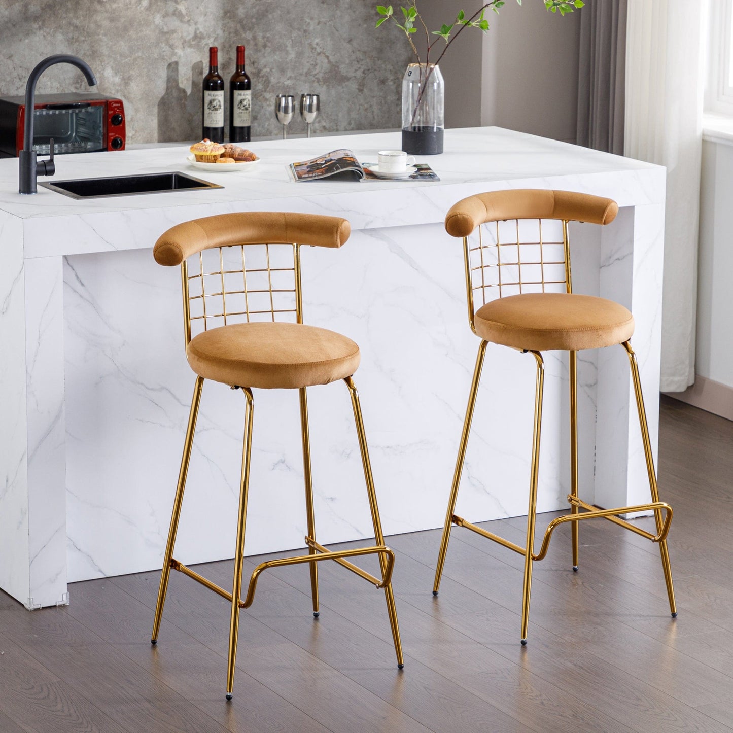 1st Choice Furniture Direct Bar Stool 1st Choice Luxury Velvet Armless Bar Stool with Metal Legs (Set-2)