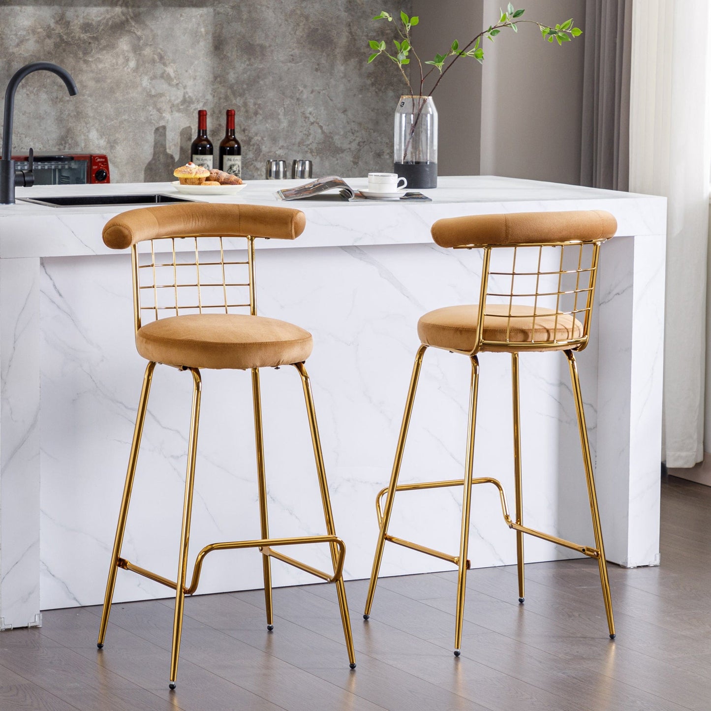 1st Choice Furniture Direct Bar Stool 1st Choice Luxury Velvet Armless Bar Stool with Metal Legs (Set-2)