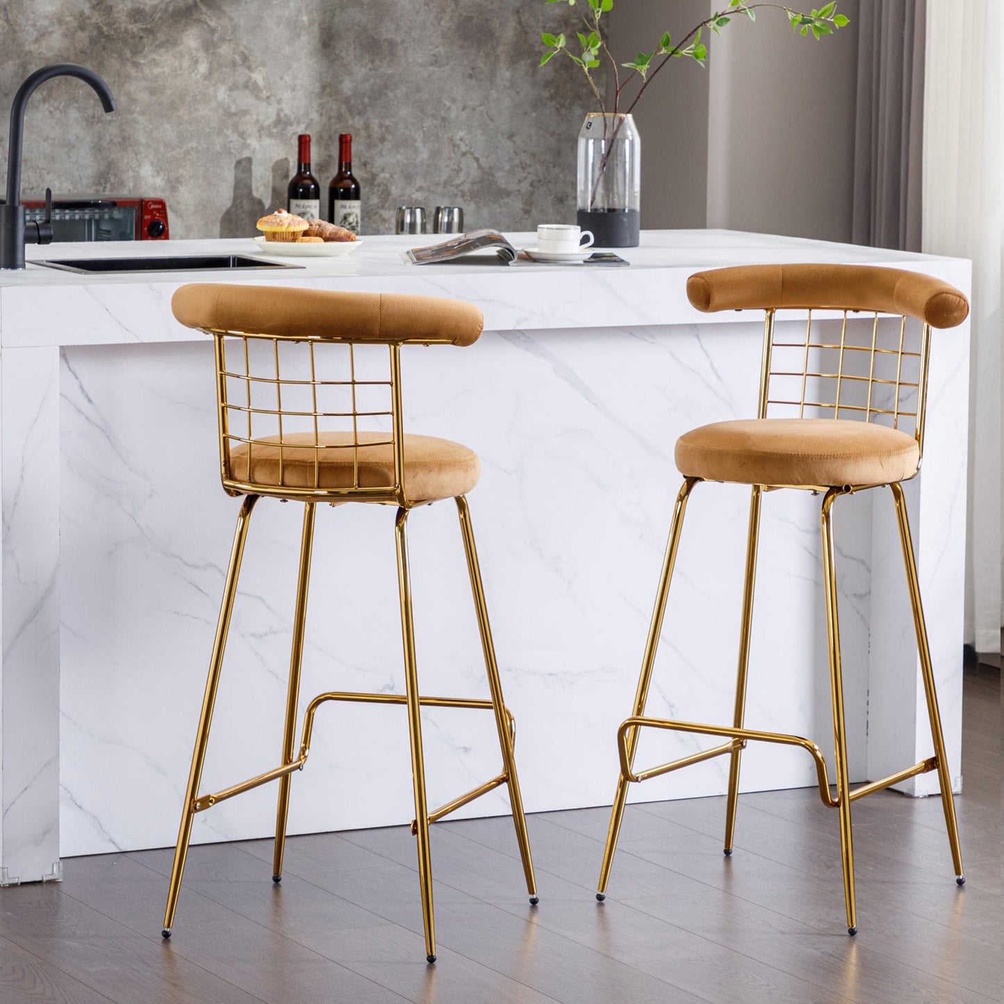 1st Choice Furniture Direct Bar Stool 1st Choice Luxury Velvet Armless Bar Stool with Metal Legs (Set-2)