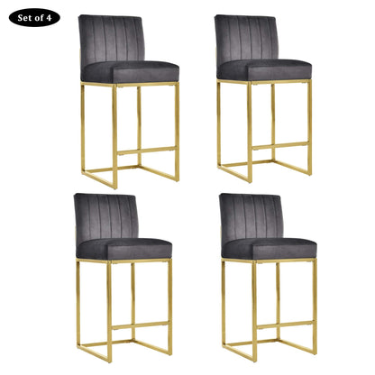 1st Choice Furniture Direct Bar Stool 1st Choice Set of 4 Gray Velvet Counter Height Bar Stools with Backrests