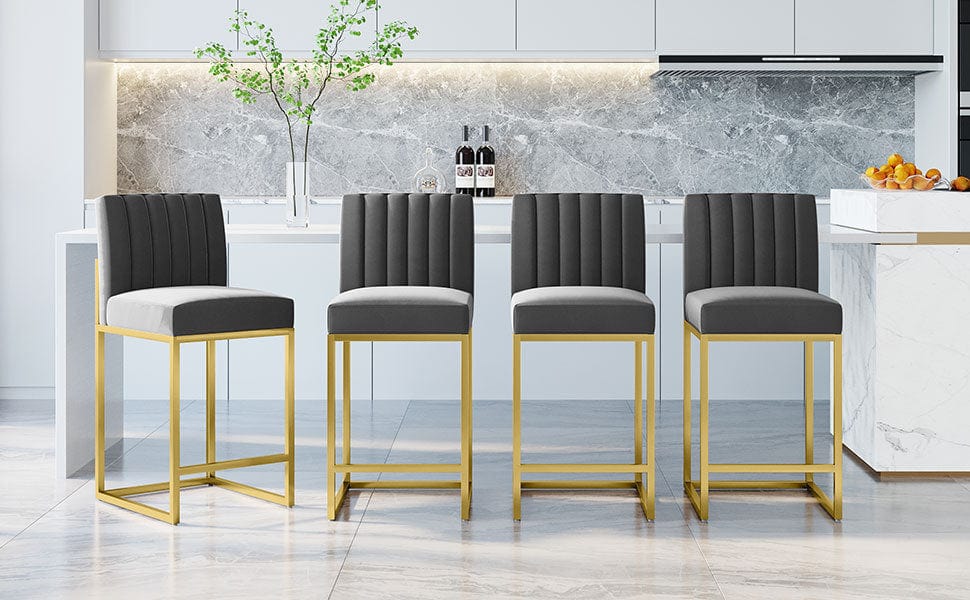 1st Choice Furniture Direct Bar Stool 1st Choice Set of 4 Gray Velvet Counter Height Bar Stools with Backrests