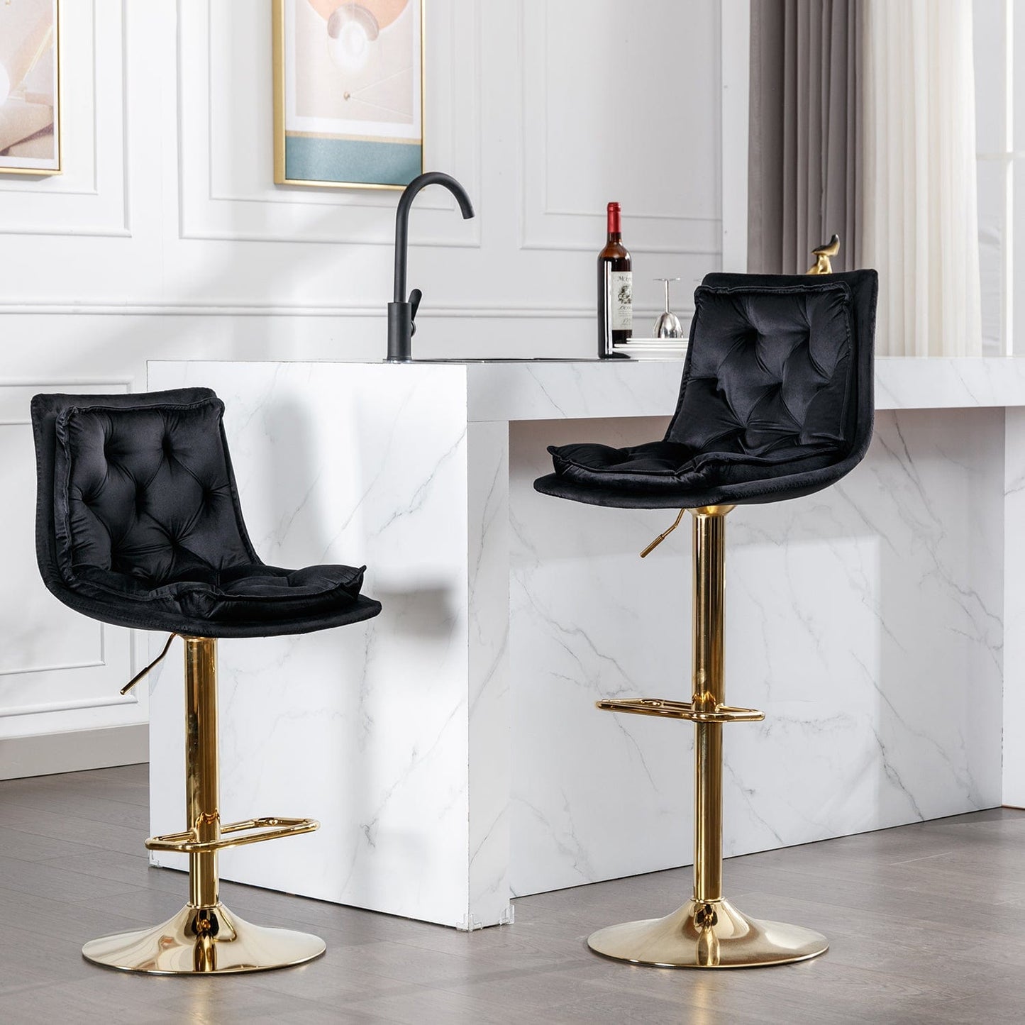 1st Choice Furniture Direct Bar Stool Set 1st Choice 2 Pc Stylish Swivel Bar Stools w/ Chrome Base, Velvet Seat