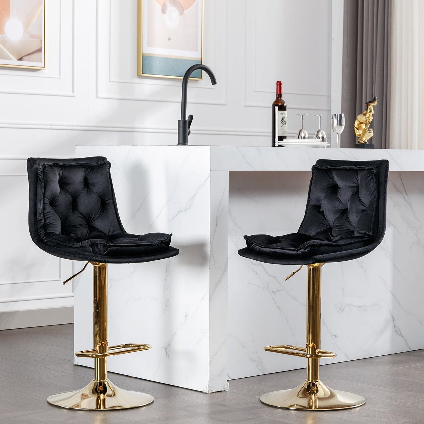 1st Choice Furniture Direct Bar Stool Set 1st Choice 2 Pc Stylish Swivel Bar Stools w/ Chrome Base, Velvet Seat