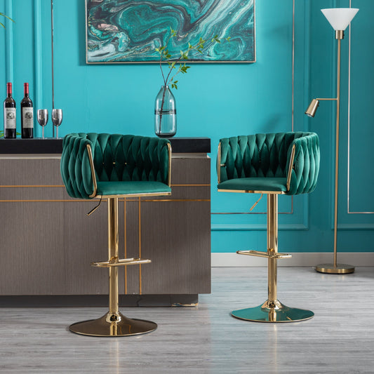 1st Choice Furniture Direct Bar Stool Set 1st Choice Set of 2 Mechanical Lifting Bar Stools w/ Green Velvet Seat