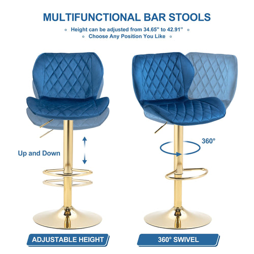 1st Choice Furniture Direct Bar Stool (Set of 2) 1st Choice Dark Blue Velvet Swivel Bar Stools - Set of 2