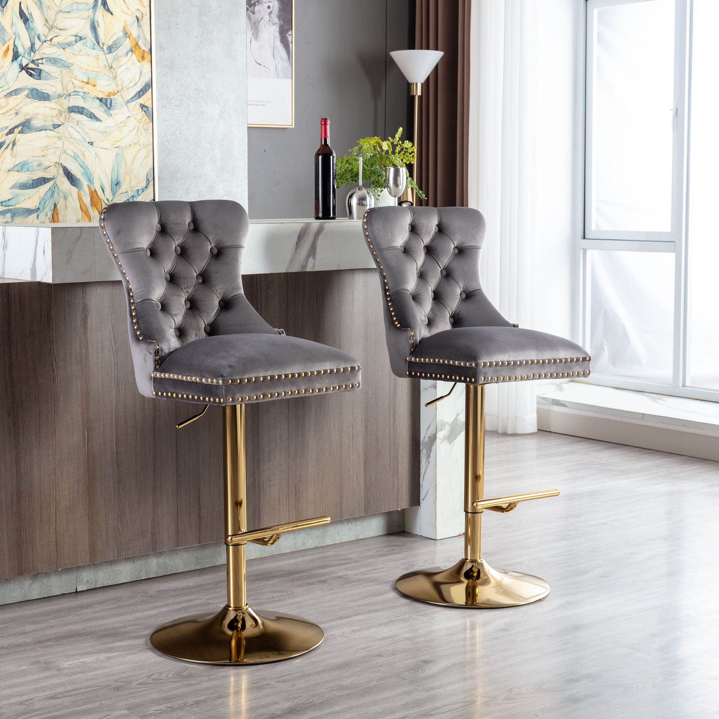 1st Choice Grey Modern Velvet Swivel Bar Stools Set of 2 1st