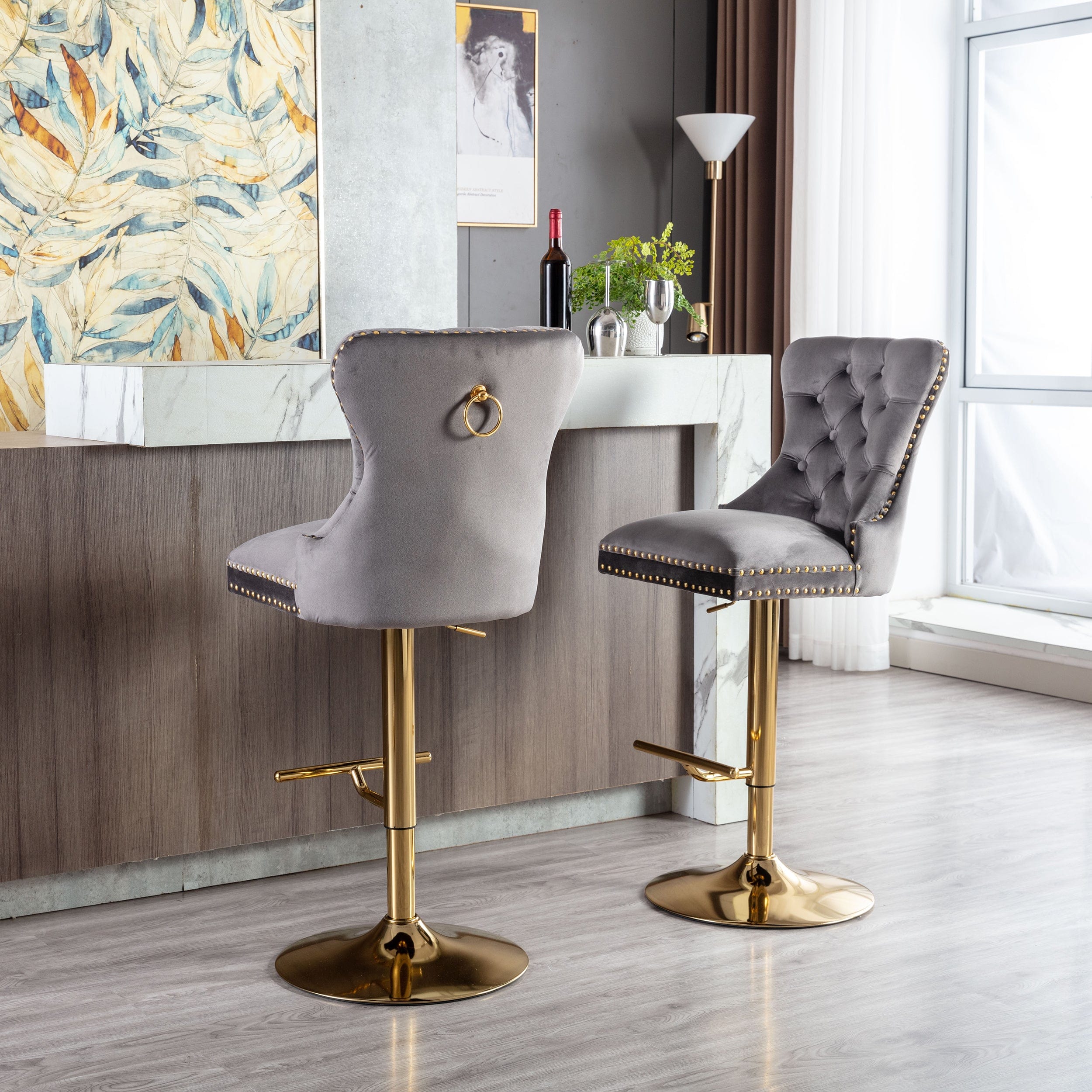 Grey and discount gold bar stools