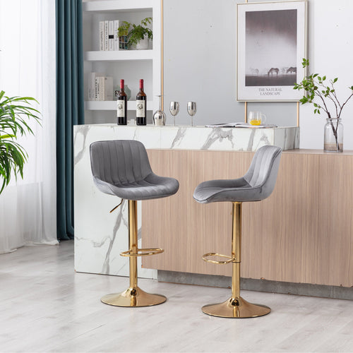 1st Choice Furniture Direct Bar Stool (Set of 2) 1st Choice Grey Velvet Bar Stool Set w/ Chrome Footrest & Swivel Base