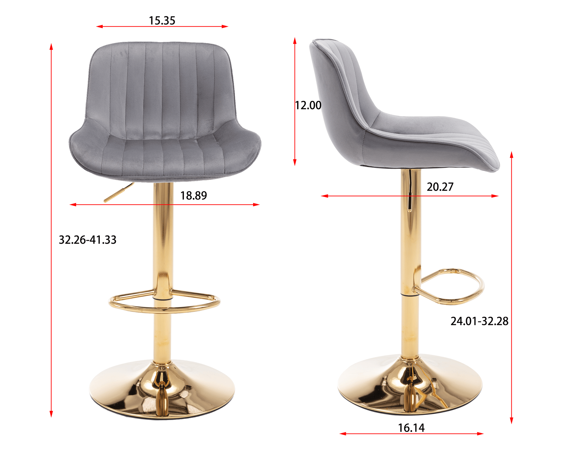 1st Choice Furniture Direct Bar Stool (Set of 2) 1st Choice Grey Velvet Bar Stool Set w/ Chrome Footrest & Swivel Base
