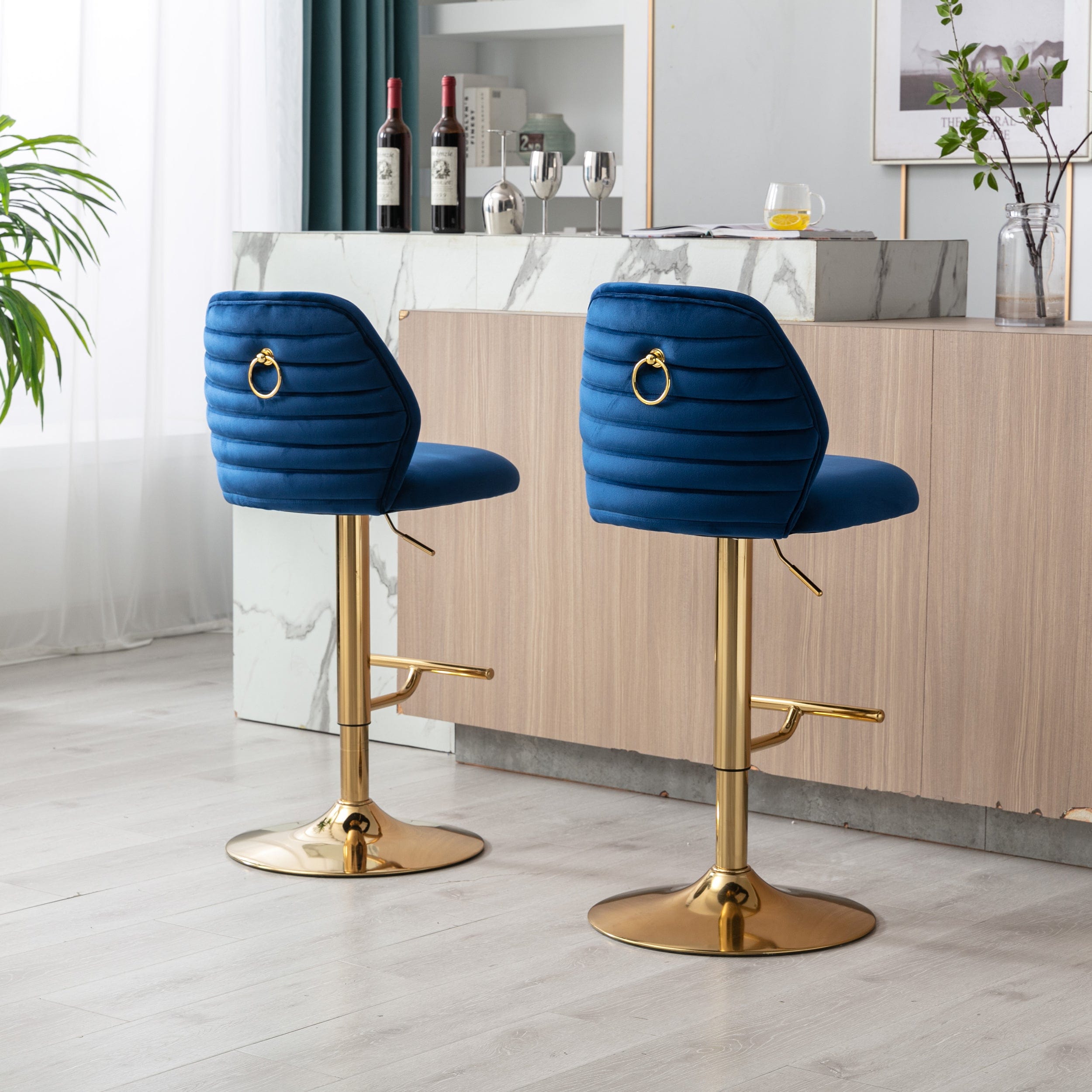 1st Choice Set of 2 Modern Velvet Swivel Bar Stools with Chrome