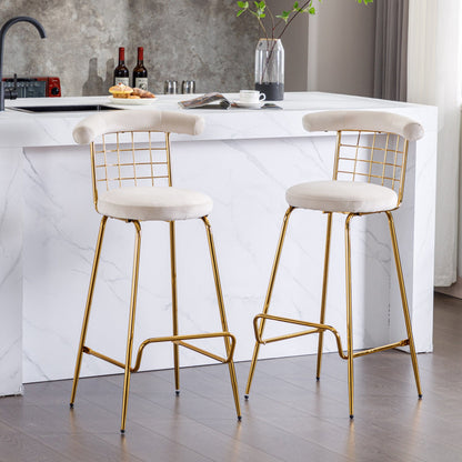 1st Choice Furniture Direct Bar Stool (Set of 2) 1st Choice Set of 2 Velvet High Bar Stool Set with Metal Legs in Beige