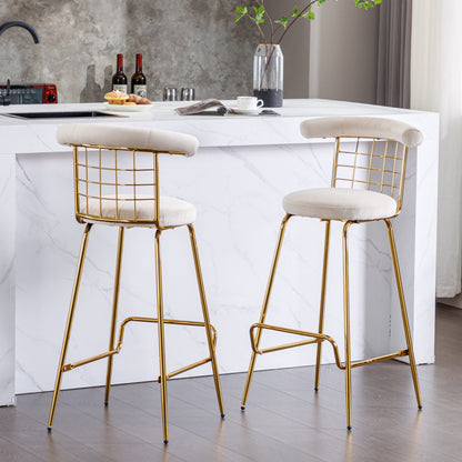 1st Choice Furniture Direct Bar Stool (Set of 2) 1st Choice Set of 2 Velvet High Bar Stool Set with Metal Legs in Beige