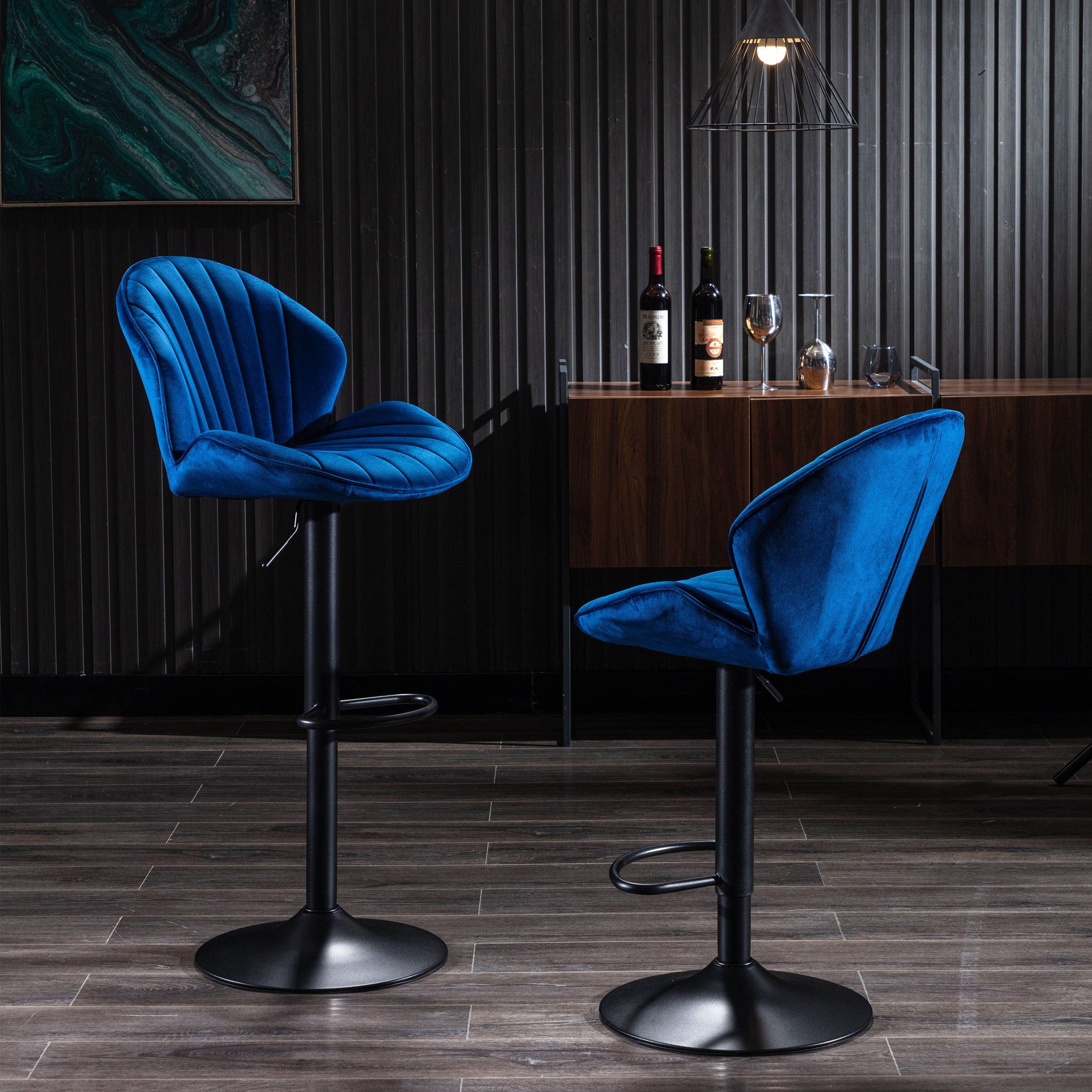 Blue velvet bar stools hot sale