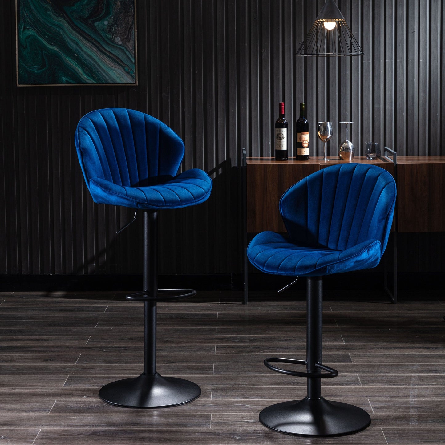 1st Choice Furniture Direct Bar Stools 1st Choice 2 Piece Adjustable Barstools with Back and Footrest in Blue