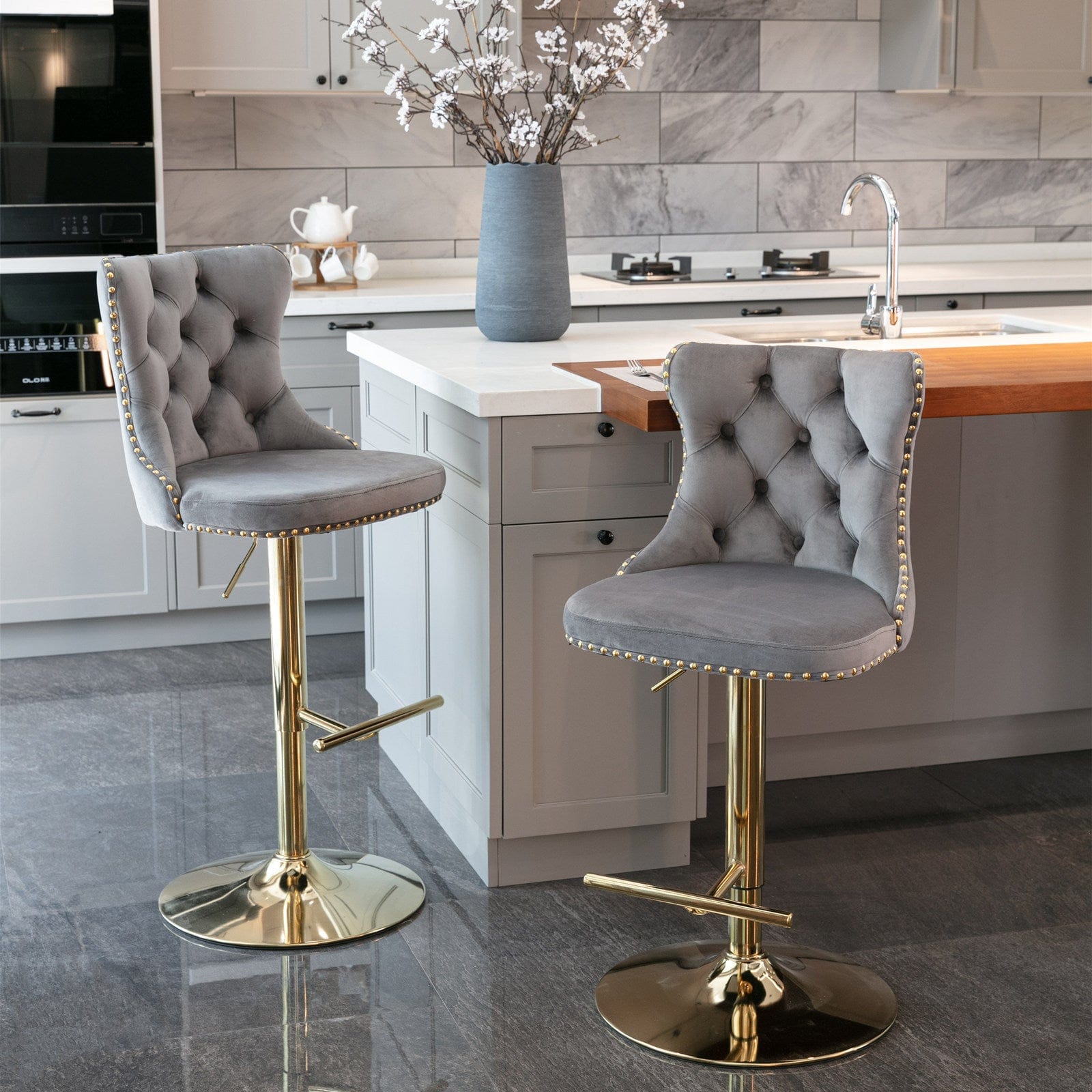 1st Choice Furniture Direct Bar Stools 1st Choice Luxurious Comfort Golden Swivel Velvet Barstools - Set of 2
