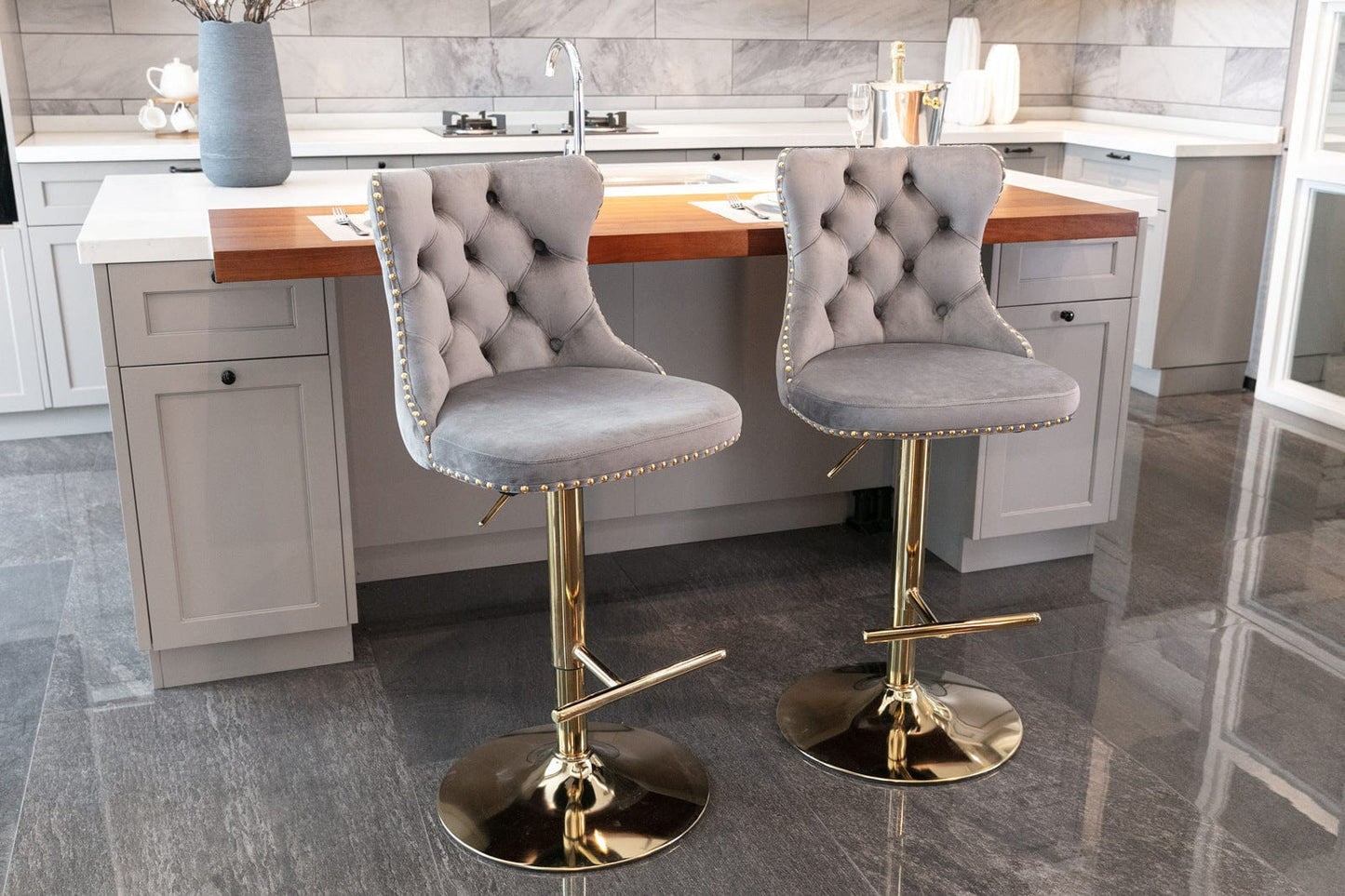 1st Choice Furniture Direct Bar Stools 1st Choice Luxurious Comfort Golden Swivel Velvet Barstools - Set of 2