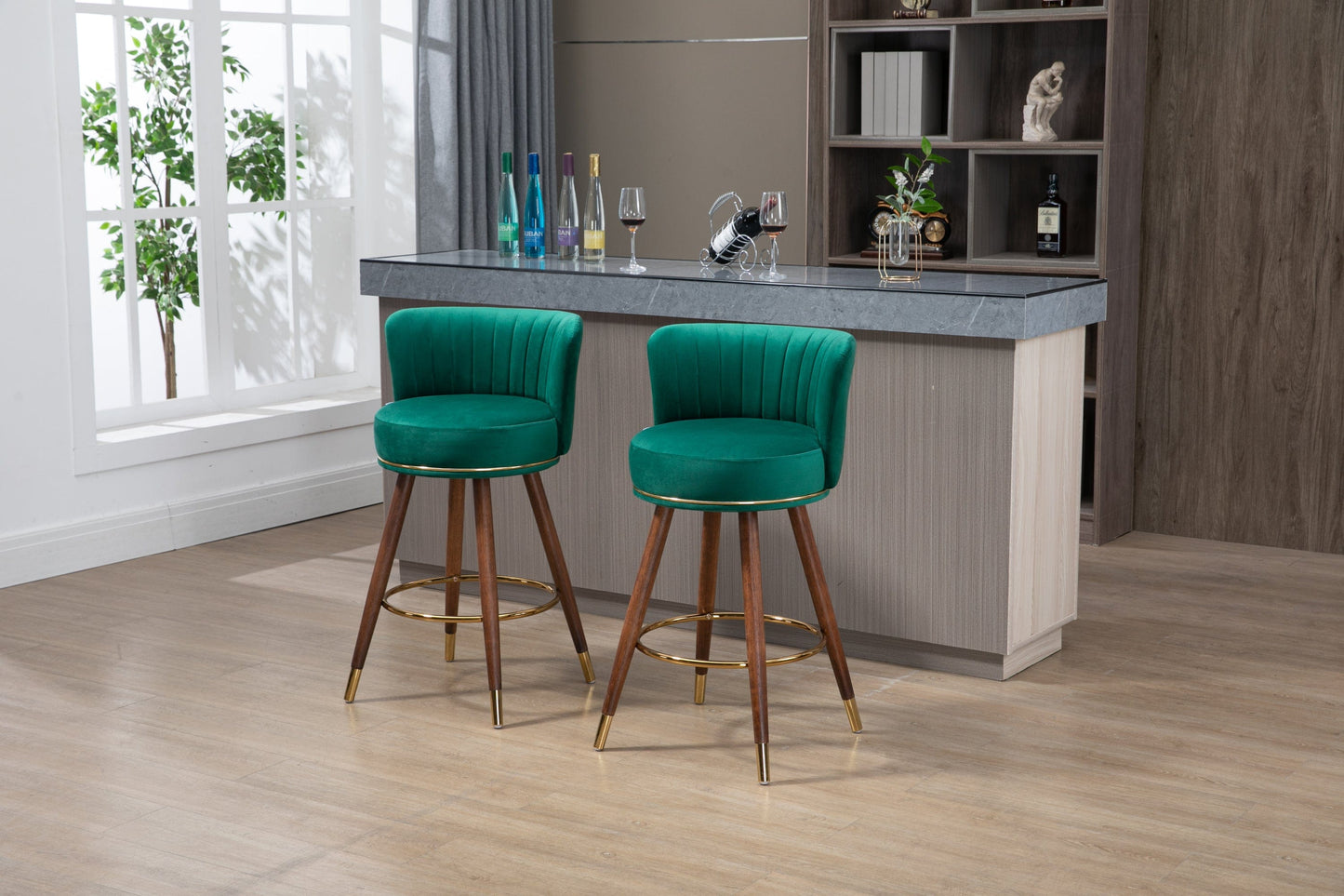 1st Choice Furniture Direct Bar Stools 1st Choice Set of 2 Solid Wood 360° Fixed Swivel Counter Height Bar Stools