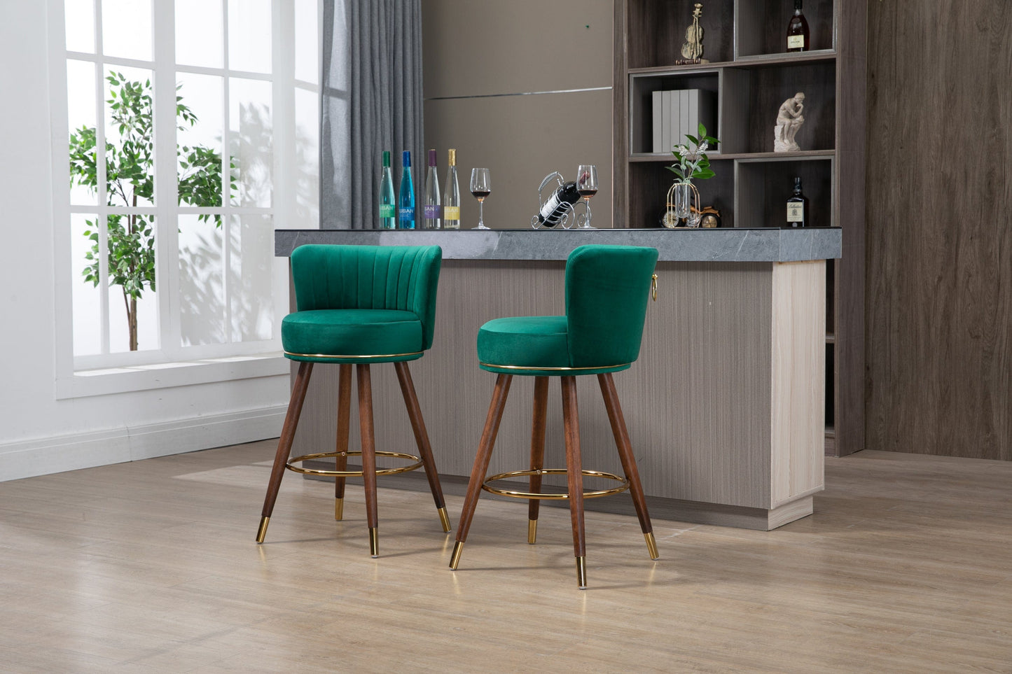 1st Choice Furniture Direct Bar Stools 1st Choice Set of 2 Solid Wood 360° Fixed Swivel Counter Height Bar Stools