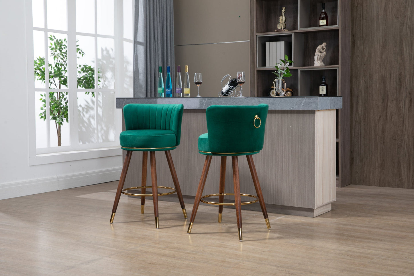 1st Choice Furniture Direct Bar Stools 1st Choice Set of 2 Solid Wood 360° Fixed Swivel Counter Height Bar Stools