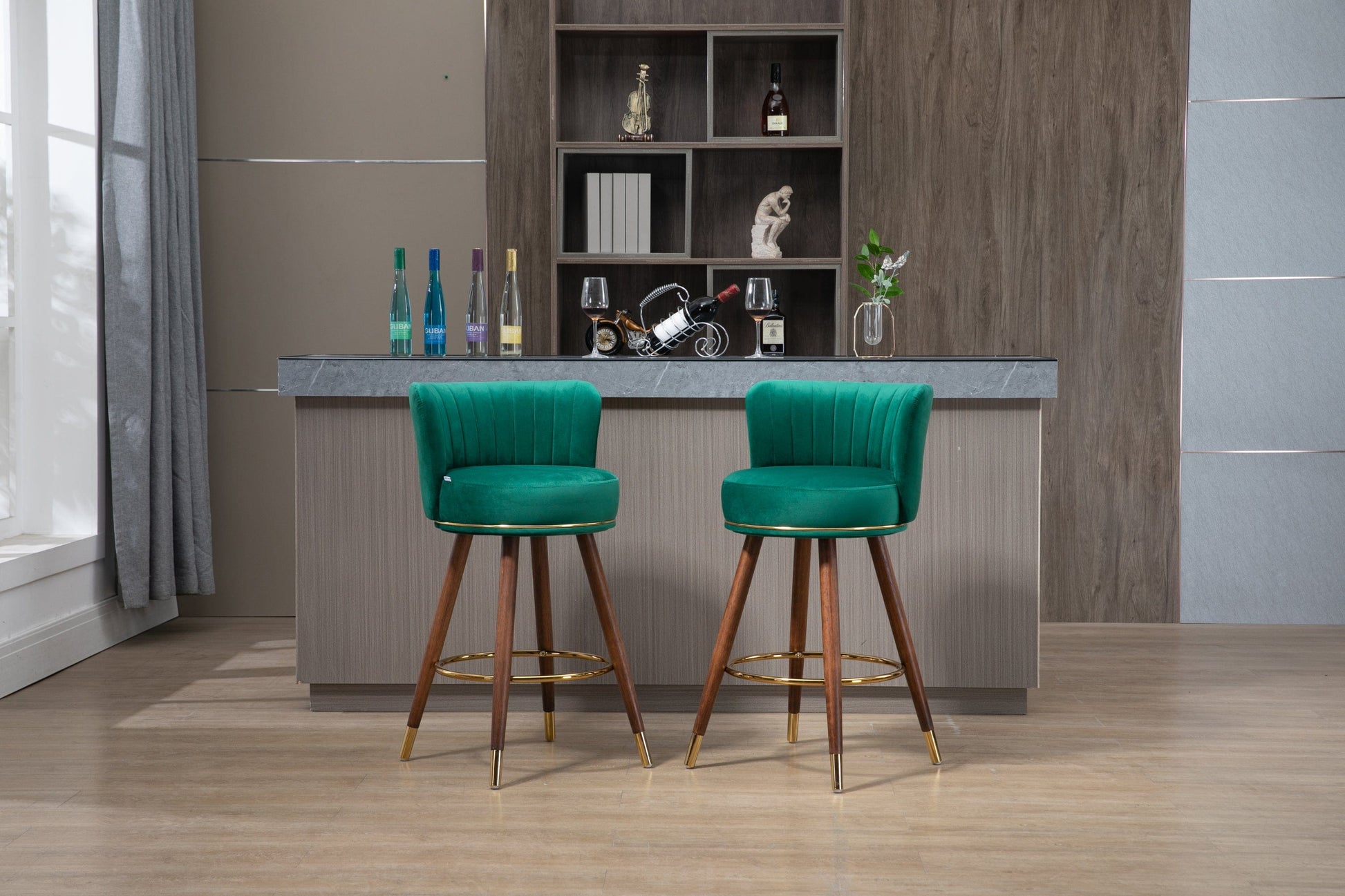 1st Choice Furniture Direct Bar Stools 1st Choice Set of 2 Solid Wood 360° Fixed Swivel Counter Height Bar Stools