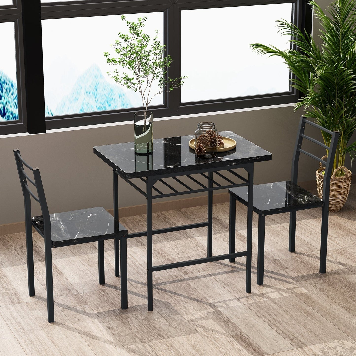 1st Choice Furniture Direct Bar Table Set 1st Choice Black Frame+Printed Marble Finish Elegant Dining Table Set