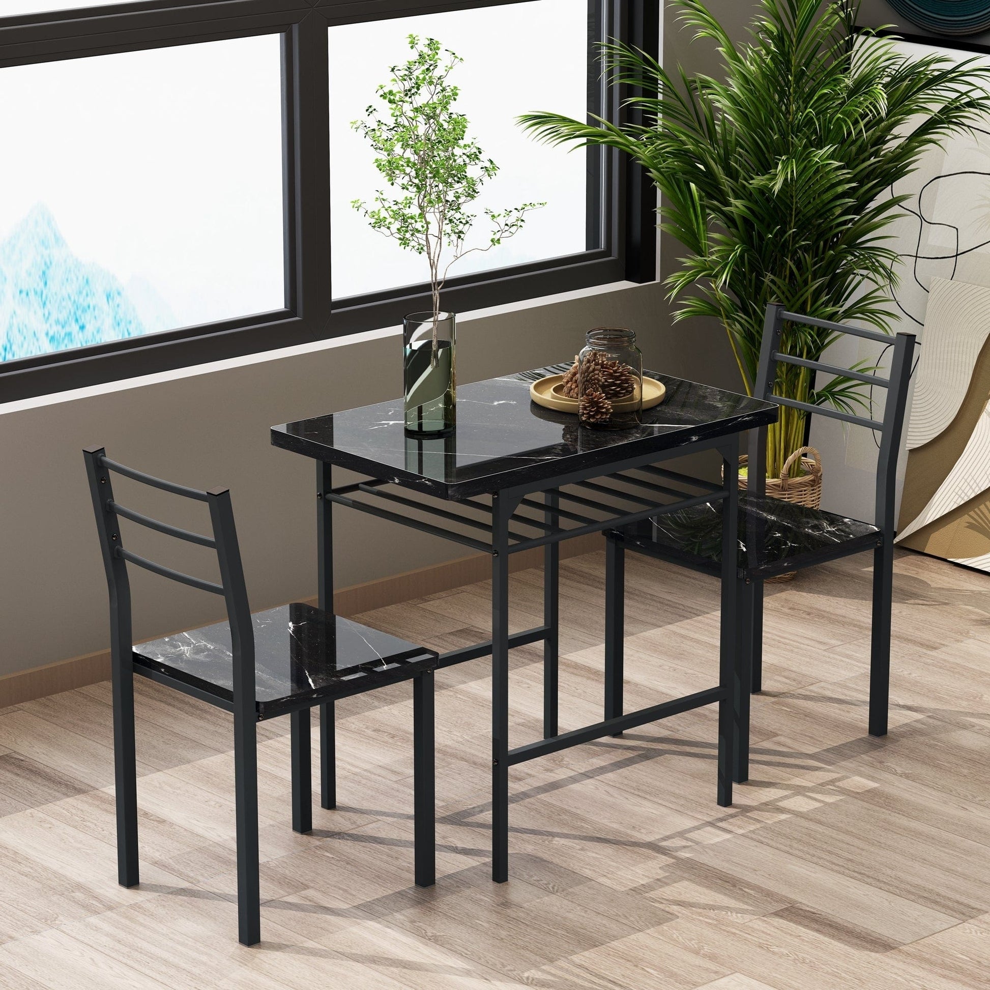 1st Choice Furniture Direct Bar Table Set 1st Choice Black Frame+Printed Marble Finish Elegant Dining Table Set