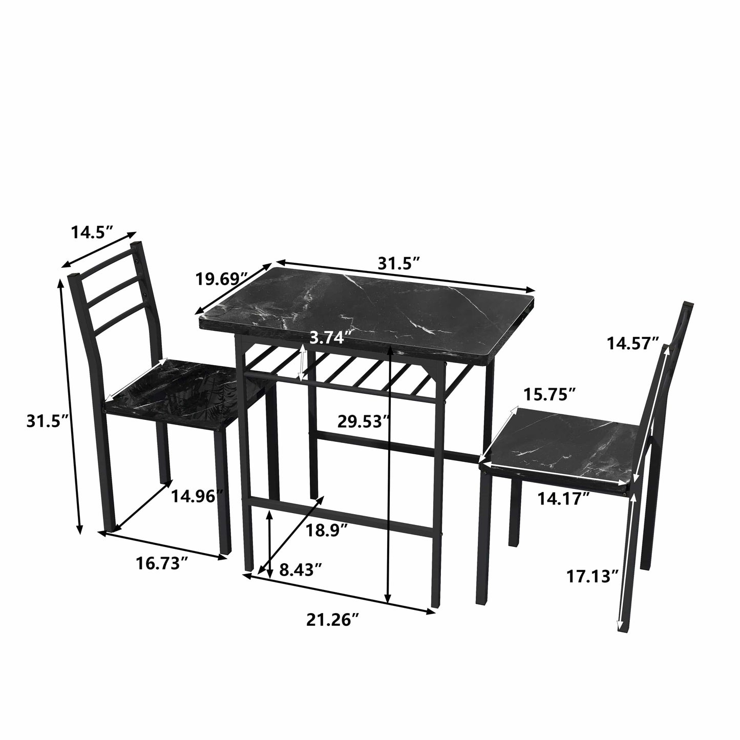 1st Choice Furniture Direct Bar Table Set 1st Choice Black Frame+Printed Marble Finish Elegant Dining Table Set