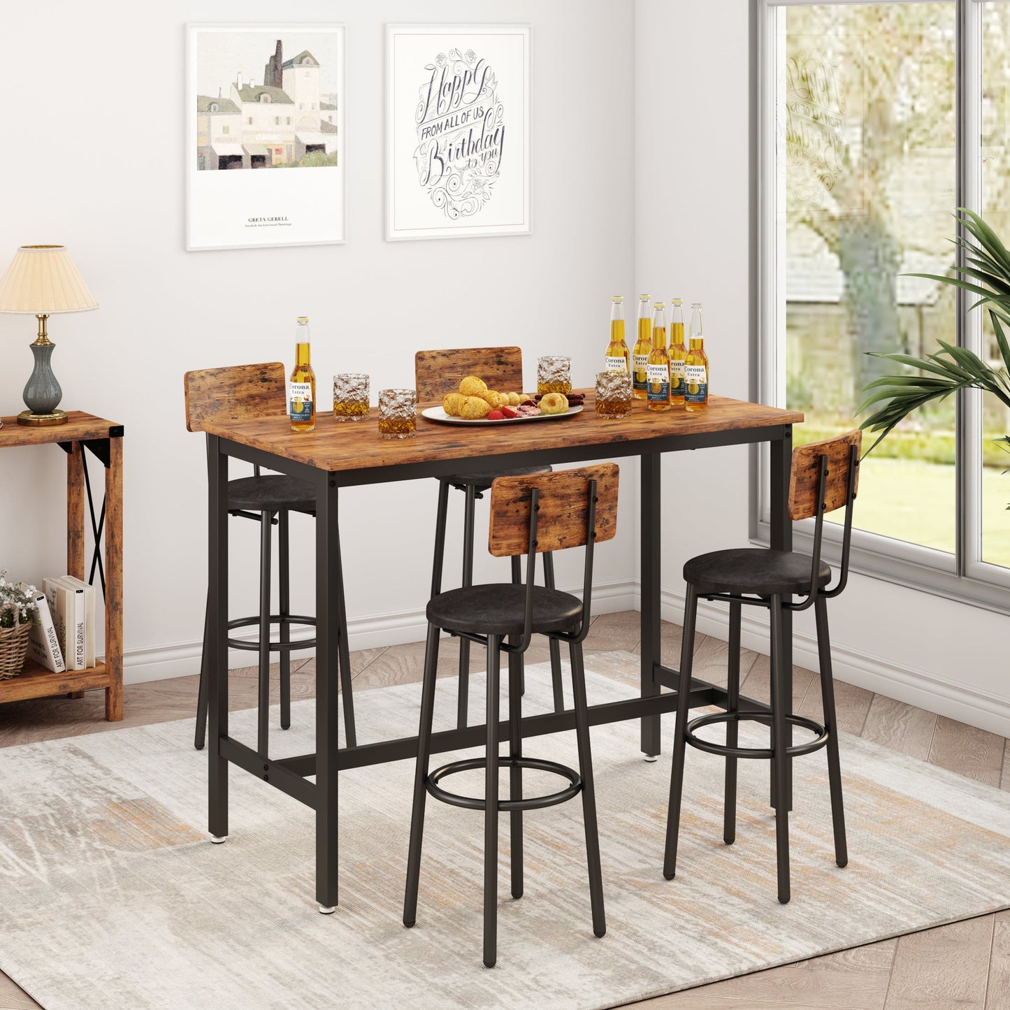 1st Choice Furniture Direct Bar Table Set 1st Choice Complete Bar Table Set with 4 Stools in Rustic Brown